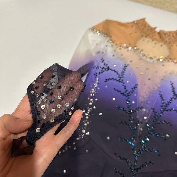 New Figure Skating Dress Girl Size 10 (5~8T) Handmade Jeweled Rhinestone 120~130 - Picture 4 of 11